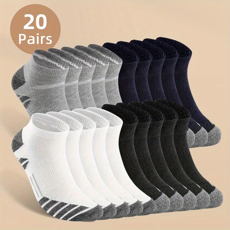 Men's Everyday Low Cut Socks, 20-Pair Multipack in Black, Navy Blue, Gray, White or Combination Colors, One-Size Options for Daily and Outdoor Wear