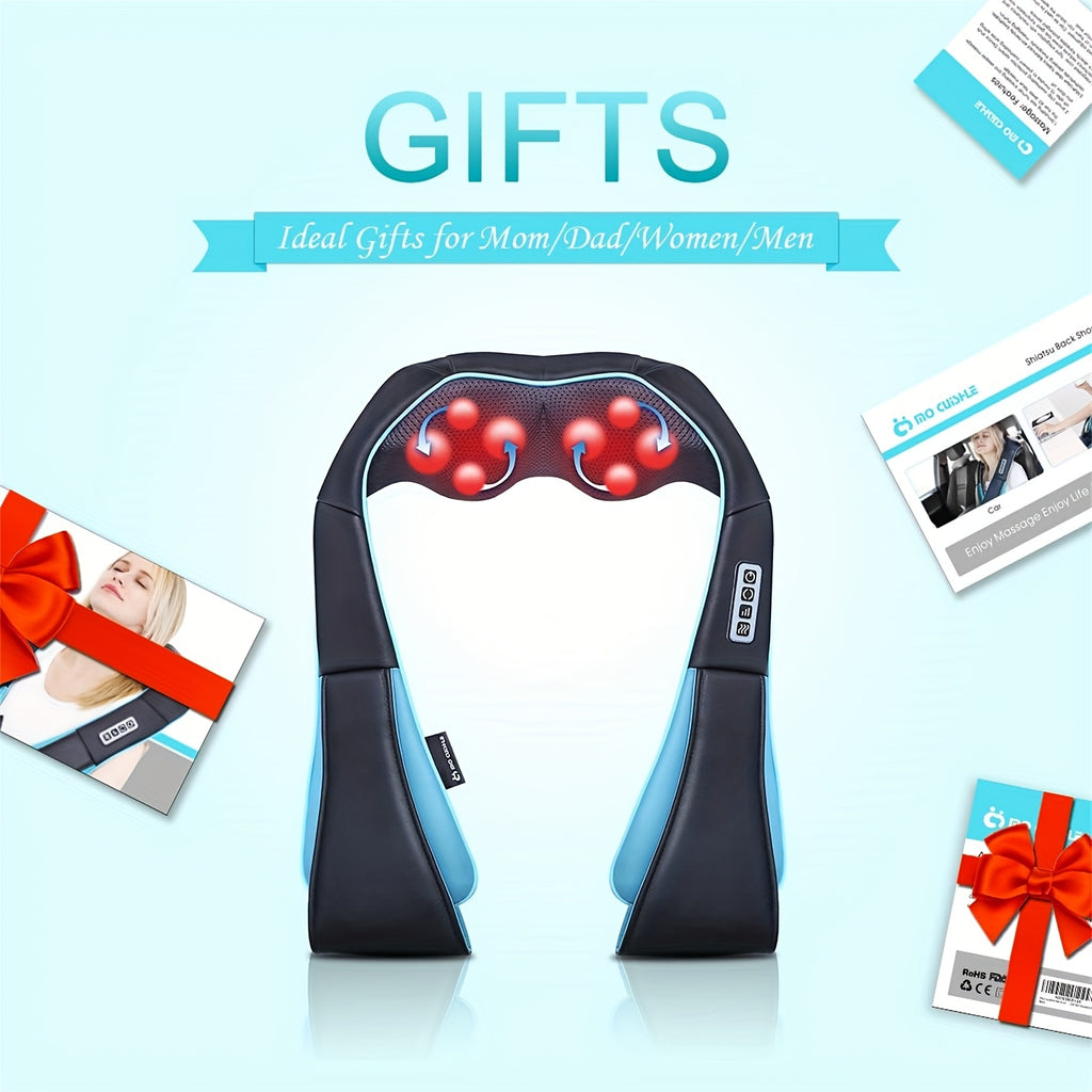 Black Shiatsu Neck and Shoulder Massager with Heat and Deep Kneading Massage for Neck, Back and Waist, Personal Relaxation Gift for Adults