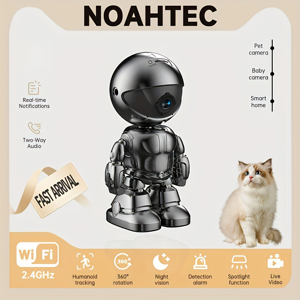 Robot Security Camera with Listed 2K Video, Motion Detection, Automatic Tracking, Two-Way Voice and Night Vision in Silvery or White, One- or Two-Camera Options