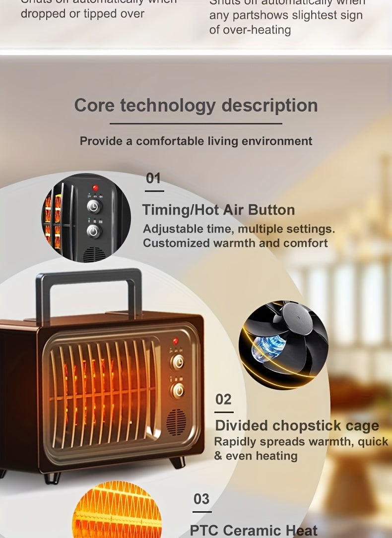 Remote-Controlled Red Space Heater with Listed 600W Power, Three Heat and Fan Settings, Adjustable Thermostat and Timer for Supervised Indoor Home or Office Warmth