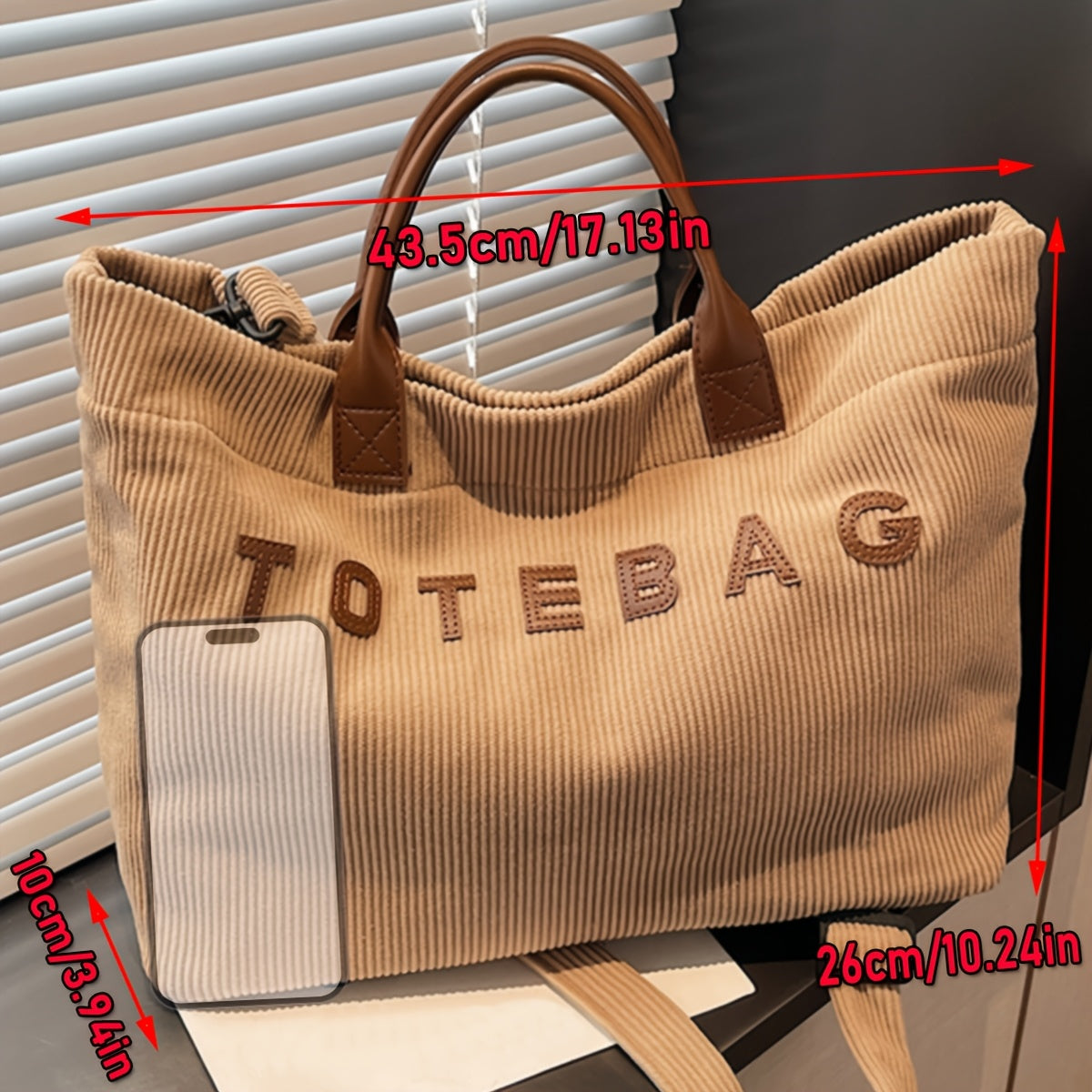 Corduroy Crossbody Tote Bag for Women with Adjustable Strap and Listed Hook-and-Loop Closure, Solid Color Shoulder Handbag for Commuting, Shopping and Casual Travel