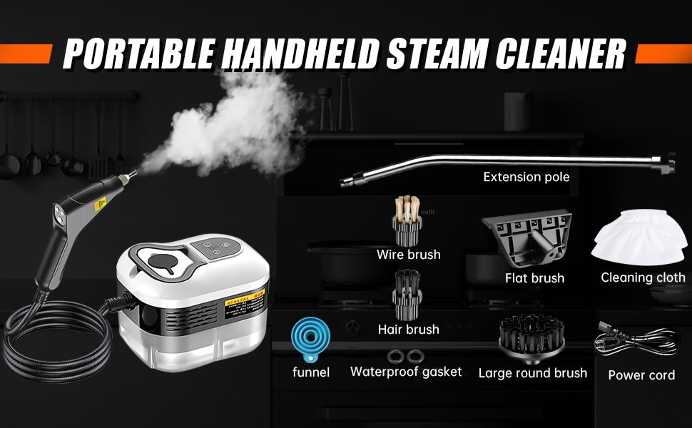 Steam Cleaner with Three Brush Heads, Portable High-Pressure Cleaning Machine in White Upgrade for Compatible Kitchen Surfaces, Bathroom Tile and Grout