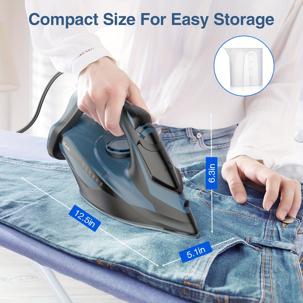 Steam Iron for Clothes 1700W in Blue with Ceramic-Coated Soleplate, Adjustable Thermostat, Self-Cleaning and Automatic Shut-Off for Home Garment Care