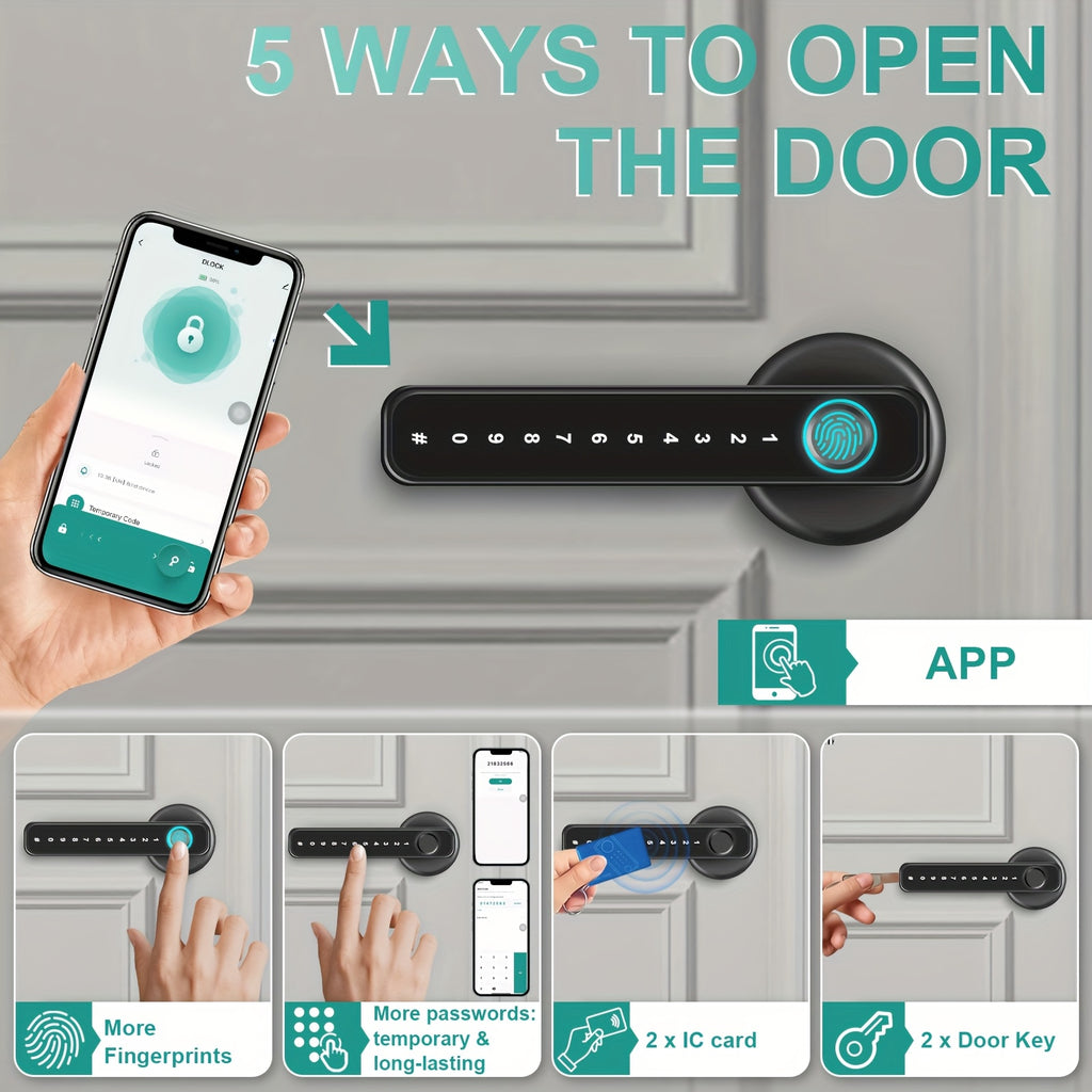 IC Card Fingerprint Door Lock in Black with Listed Password and Key Access, Aluminum Alloy Wording and 100-Fingerprint Capacity for Compatible Room Doors
