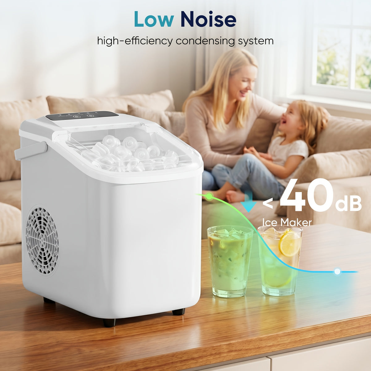 Carry-Handle Ice Maker with Basket and Scoop, Listed 26lb Daily Output and Nine Bullet Cubes in 6–8 Minutes, Black or White 40.58oz-Labeled Options