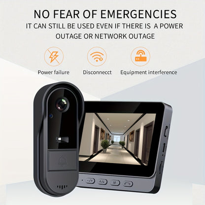 Indoor Monitor Video Doorbell with Listed 4.3-Inch Screen, Two-Way Talk and Infrared Night Vision, Black Wireless SD Card Options and Separate WiFi Style