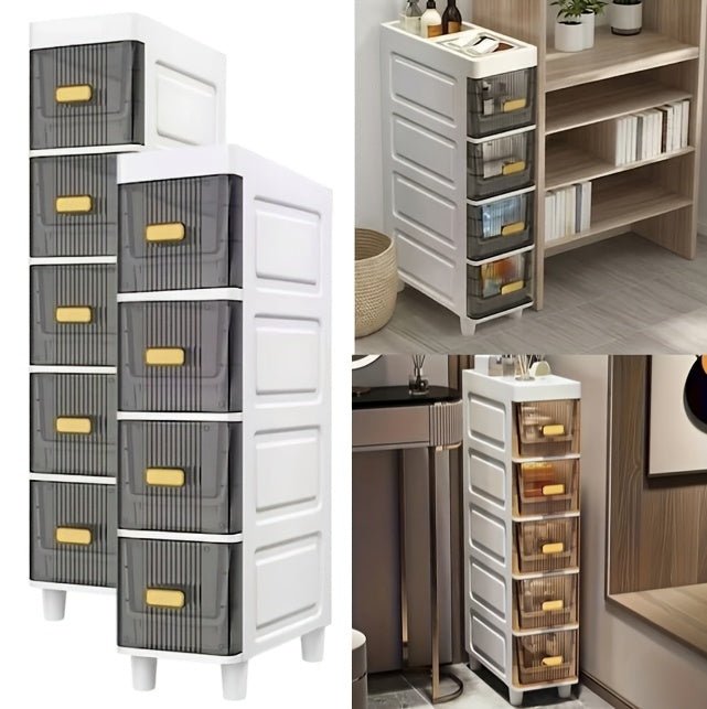 Slim Storage Cabinet with Drawers and Listed PP Material, Three-, Four- or Five-Layer and Six-Drawer Options for Bathroom, Kitchen and Small-Space Organization