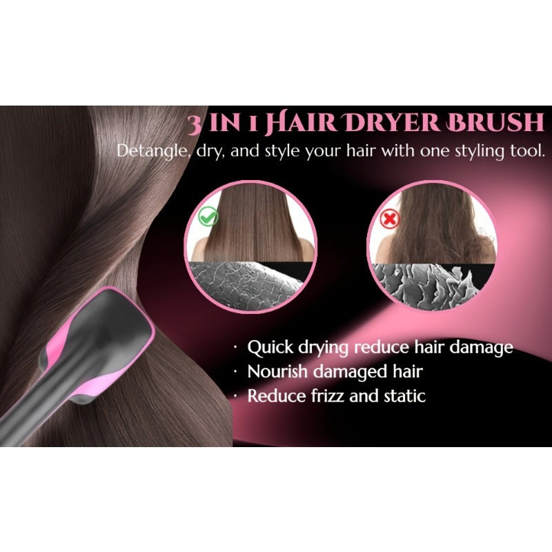 Ionic Hair Straightener Brush with 3-in-1 Hot Air Drying, Combing and Styling Functions, Pink or Yellow Hair Dryer Brush for At-Home Hair Routines