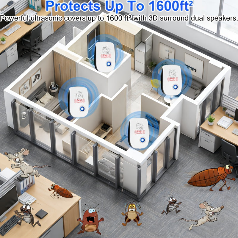 Plug-In Pest and Mouse Repellent Six-Pack with Listed Dual Speakers and Variable-Frequency Soundwave Technology, No Batteries Required for Home Placement