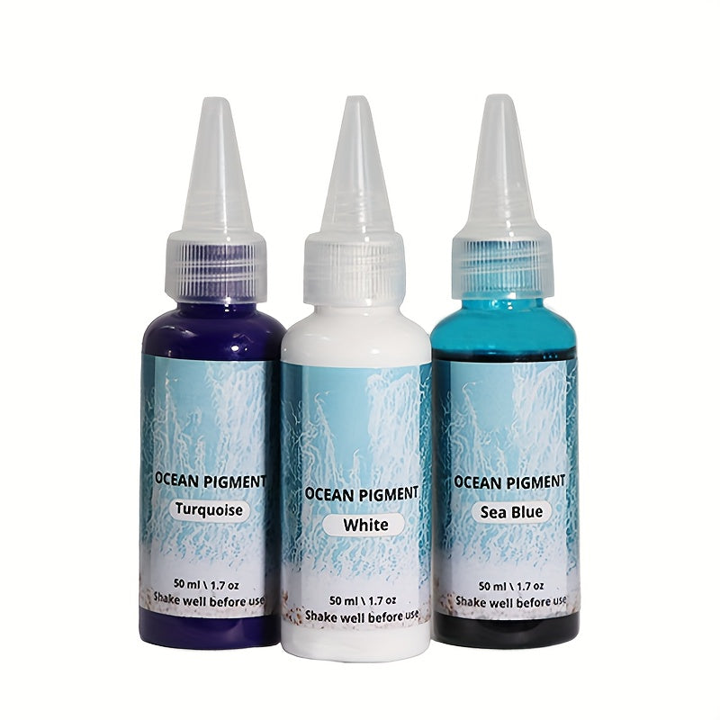Ocean Wave Resin Paint Set with White, Sea Blue and Deep Blue Colors, Listed 1.69oz per Bottle and Oil-Based Pigment Reference for Compatible Decorative Resin Crafts