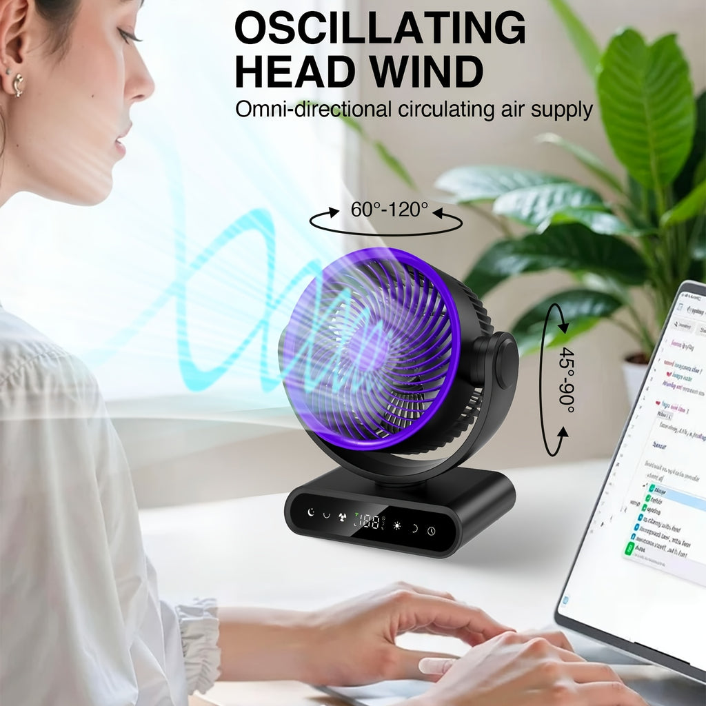 9-Inch Oscillating Camping Fan with Remote Control, 5 Speeds and 12 Warm LEDs, Listed 20000mAh or 40000mAh Options for Campsite Airflow and Home Use