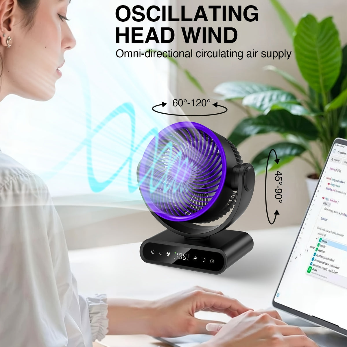 9-Inch Oscillating Camping Fan with Remote Control, 5 Speeds and 12 Warm LEDs, Listed 20000mAh or 40000mAh Options for Campsite Airflow and Home Use