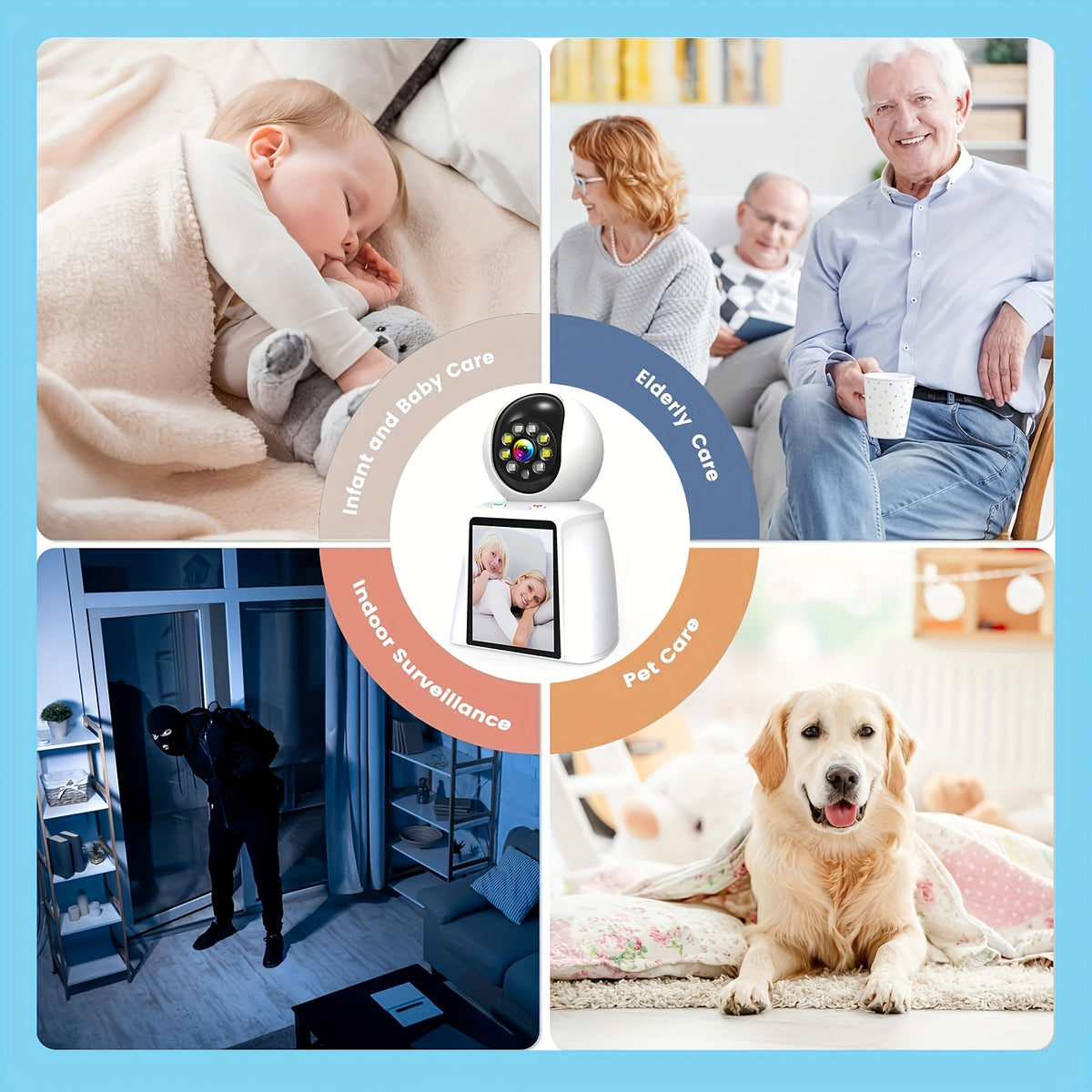 Screen-Equipped Video Call Camera with Listed 3MP Imaging, WiFi Two-Way Video and Audio, One-Click Call Button, PTZ Design and Motion Alerts for Indoor Home Monitoring