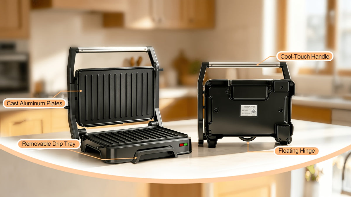 Two-Slice Panini Grill Press in Black with Listed 850W Heating, Nonstick Plate Design and 180-Degree Opening for Sandwich Toasting and Home Kitchen Cooking