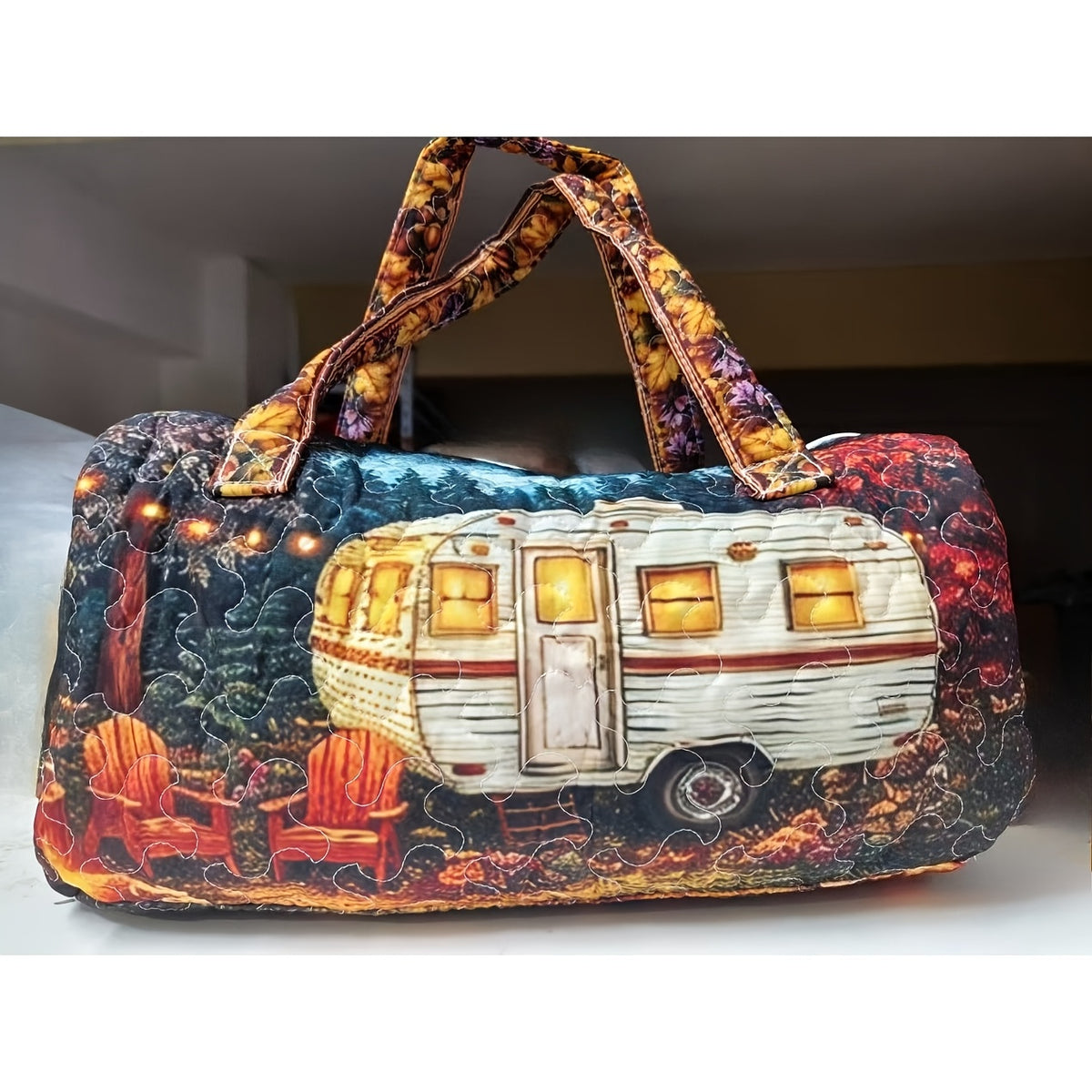 Boho Printed Weekend Travel Bag, Type A Shoulder Strap Tote with Flat Vintage-Inspired Styling for Overnight Trips and Gym Packing, No Sequins or Raised Texture