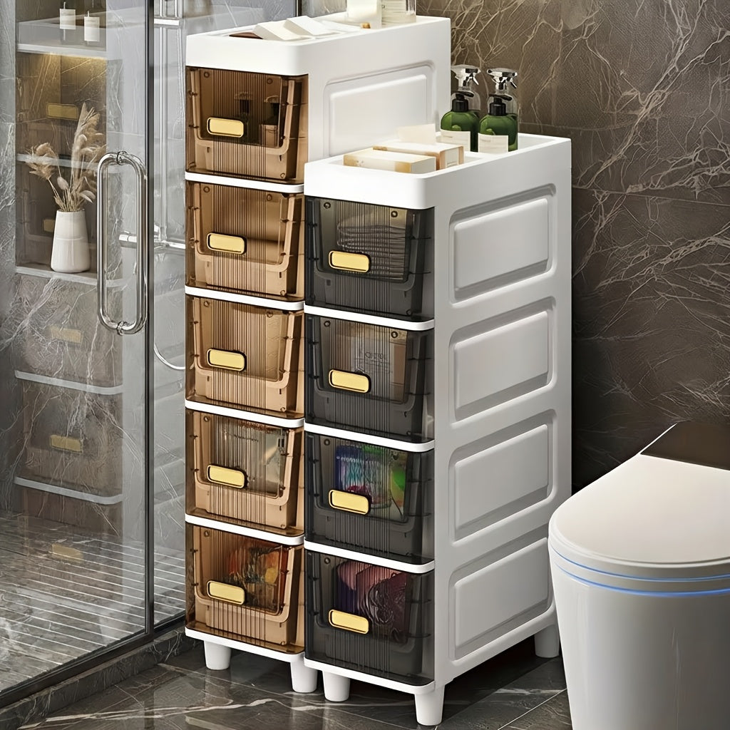 Slim Storage Cabinet with Drawers and Listed PP Material, Three-, Four- or Five-Layer and Six-Drawer Options for Bathroom, Kitchen and Small-Space Organization