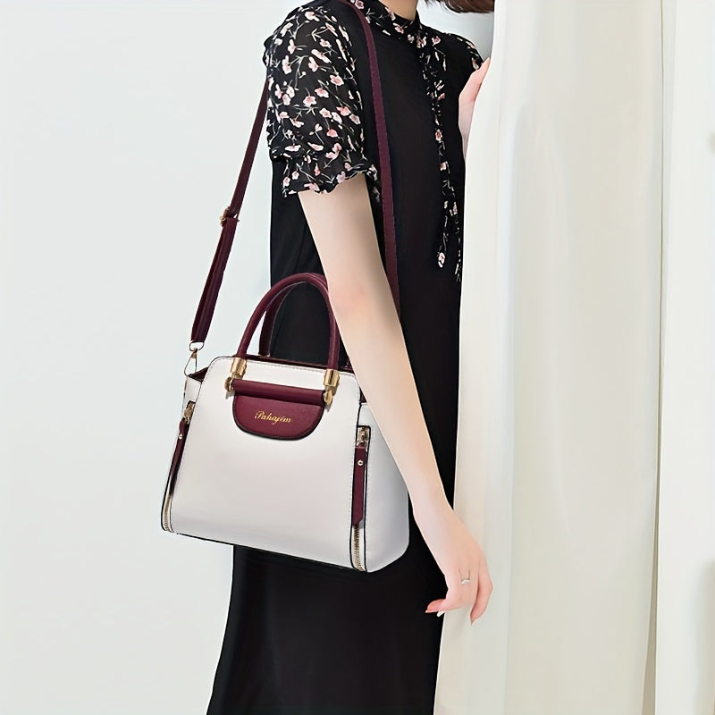 Color-Block Crossbody Satchel for Women with Multiple Compartments, Casual Everyday Handbag in Black, Blue White or Red White for Shopping and Daily Outfits