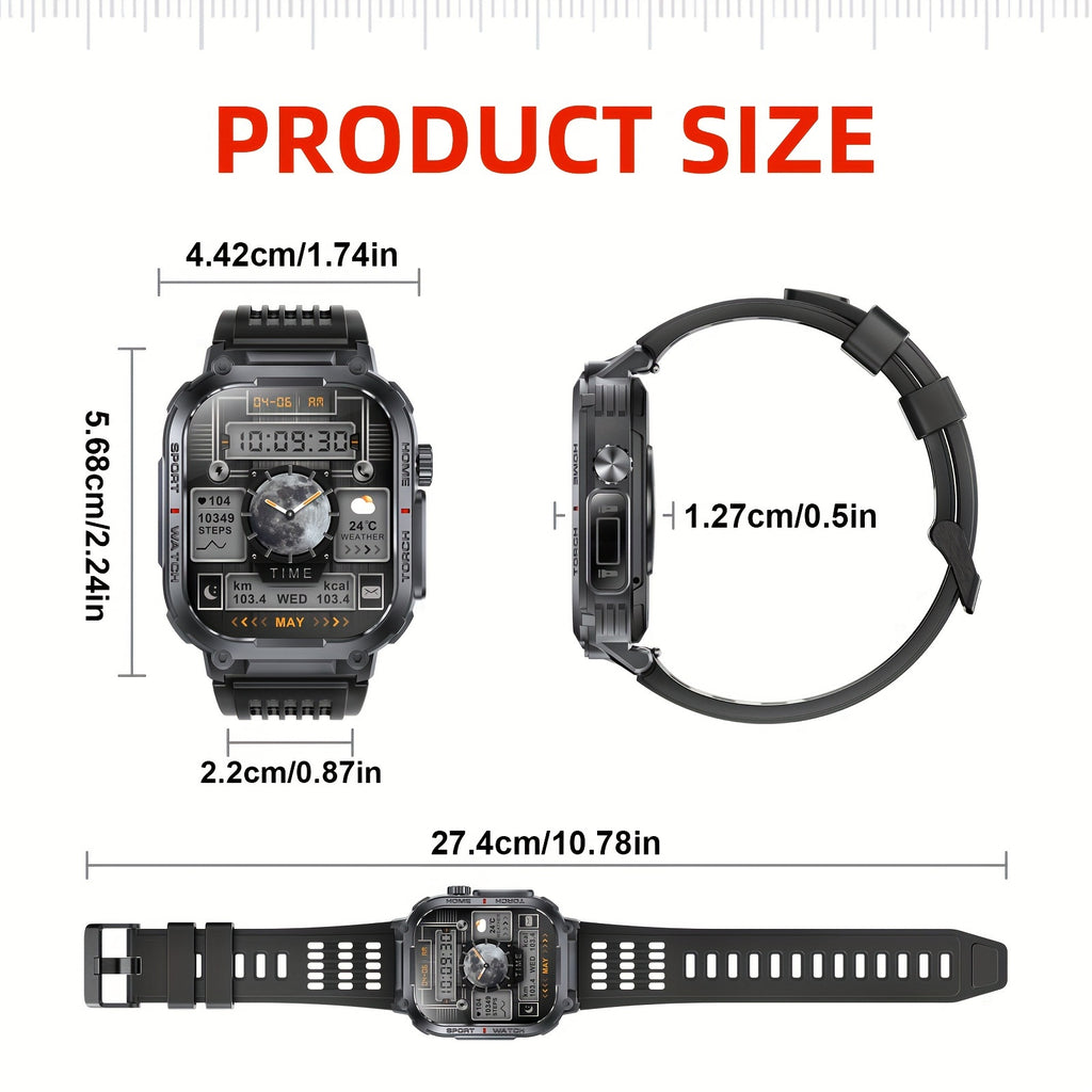 LED Flashlight Calling Smartwatch with Listed 2.02-Inch TFT Screen, Step Counting and Sleep Tracking Features, iOS Android Option for Everyday Wear