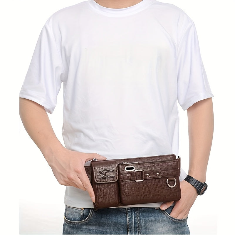 Multi-Compartment Waist Bag in Black or Brown, Listed Crossbody and Sling Carry Styles for Everyday Commuting, Shopping, Travel and Casual Outings