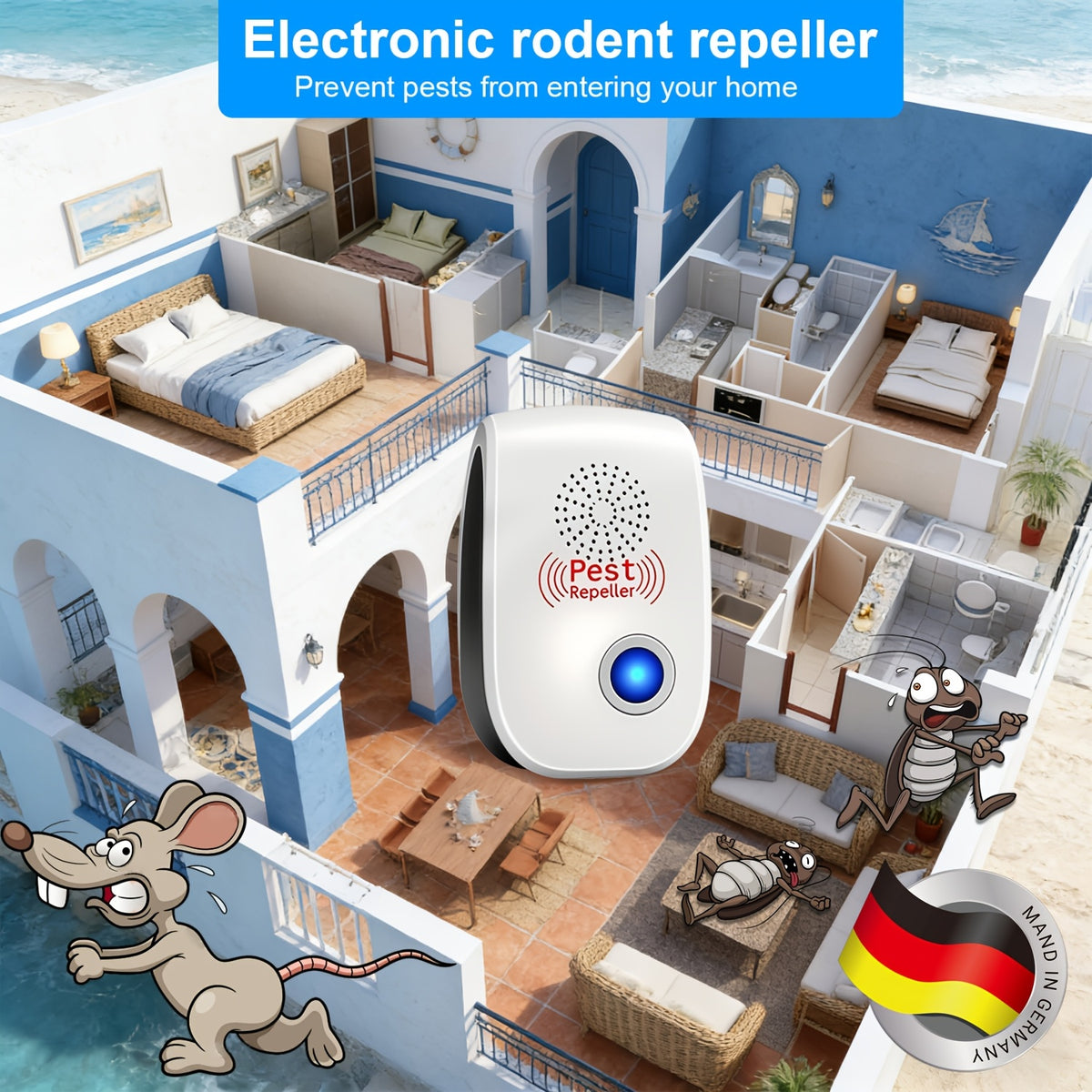 Plug-In Pest and Mouse Repellent Six-Pack with Listed Dual Speakers and Variable-Frequency Soundwave Technology, No Batteries Required for Home Placement