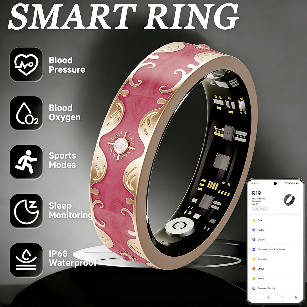 Photo Gesture Smart Ring for Women with Fitness and Sleep Tracking, Listed Strava Sync and iPhone Android Support, Five Colors in US Sizes 7–10