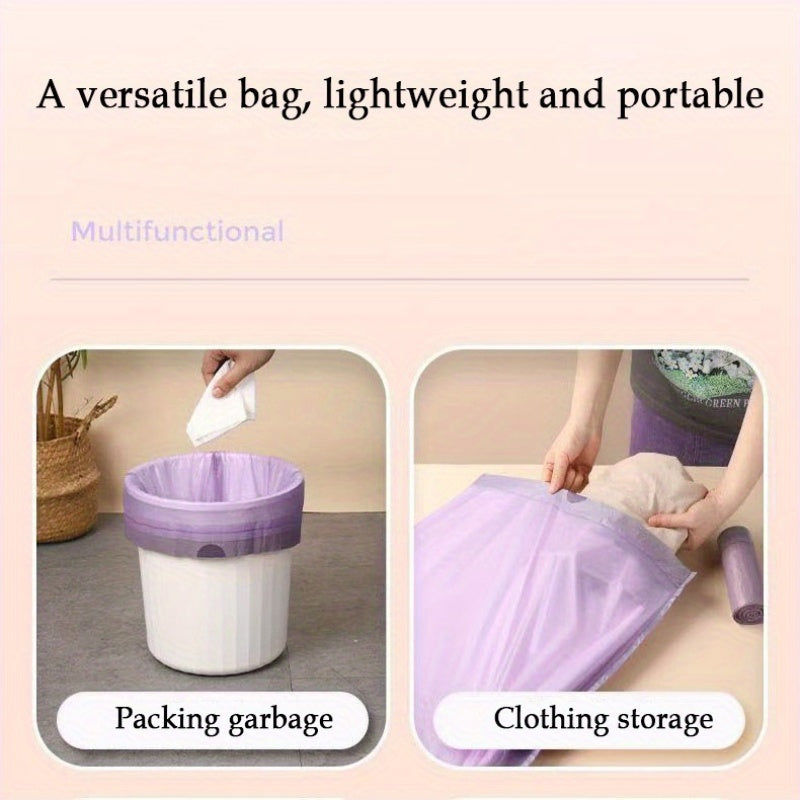 Purple Drawstring Trash Bags, 100-Count Plastic Household Bin Liners with Listed 17.72 x 17.72 Inch Size for Kitchen, Bathroom, Bedroom and Living Room