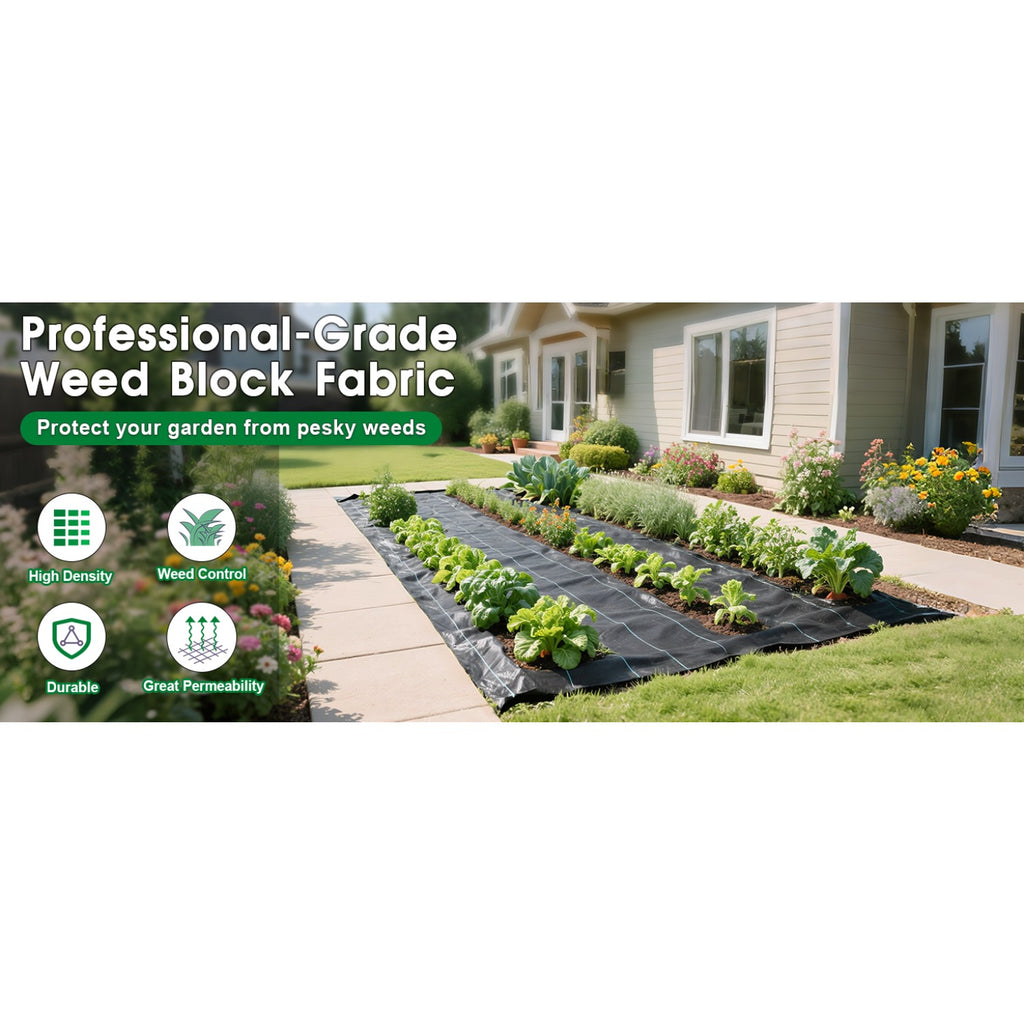 Woven Landscape Fabric Weed Barrier, 3.2oz Garden Ground Cover in 8 x 300 ft or 5 x 100 ft Rolls for Flower Beds, Mulch and Gravel Landscaping