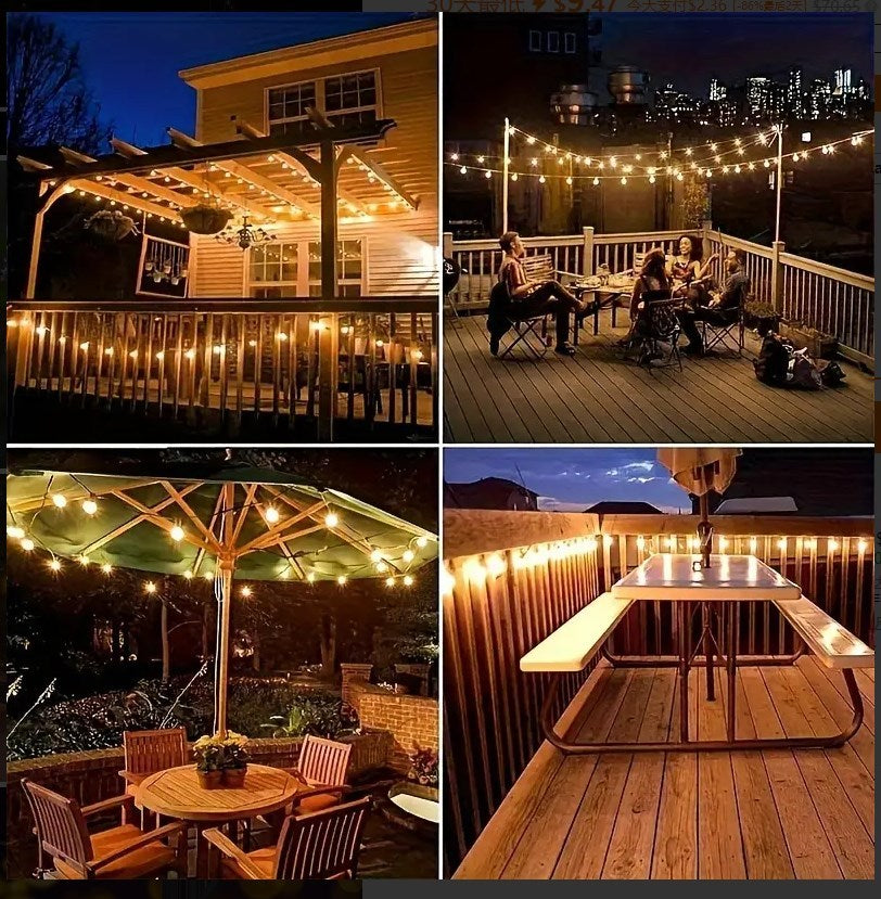100ft/50ft Waterproof LED String Lights with Shatterproof ST38, Dimmable Outdoor Lights Suitable for Yard, Pool, Camping, Wedding & Garden Decor, 4 Mode Flash/Breath Modes, -Controlled Pole-Mountable