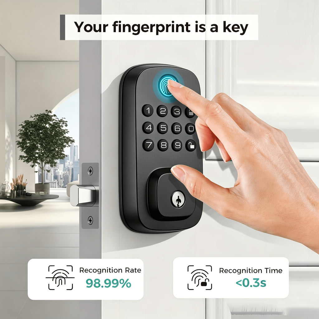 Fingerprint Keyless Entry Door Lock, Zinc Alloy Keypad Deadbolt with Listed 100 Codes, App Control and Two Keys, WiFi or Silver Handle Package Options