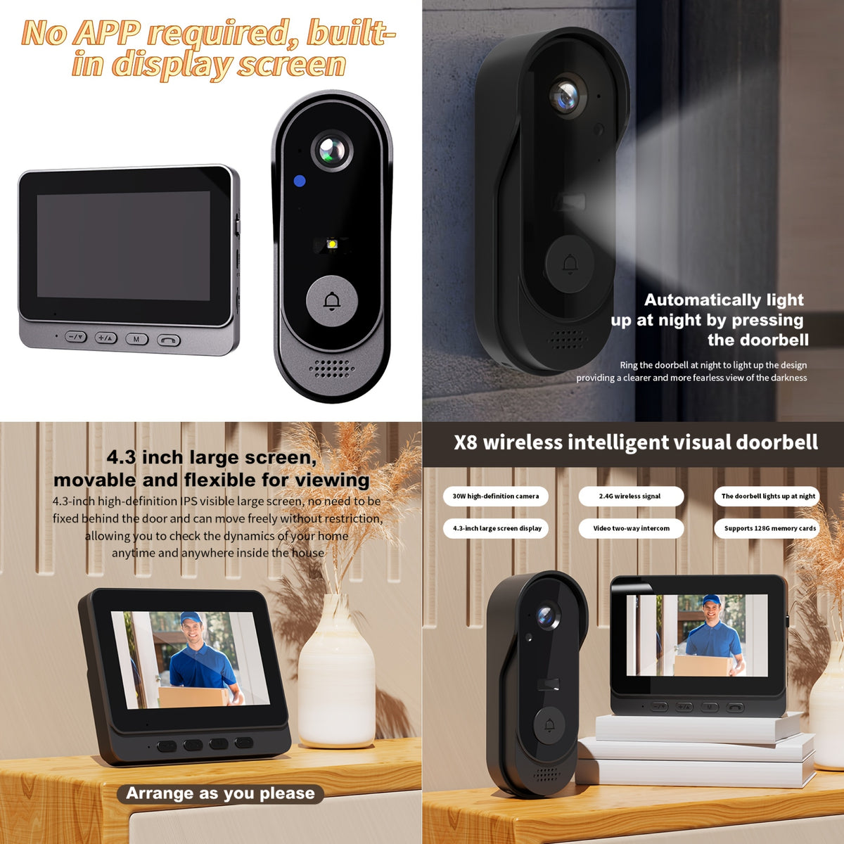 Video Doorbell X6 or X3 Black for Home Entry Visitor Viewing with Listed Two-Way Audio, Infrared Night Vision and Automatic Ring-Triggered Capture