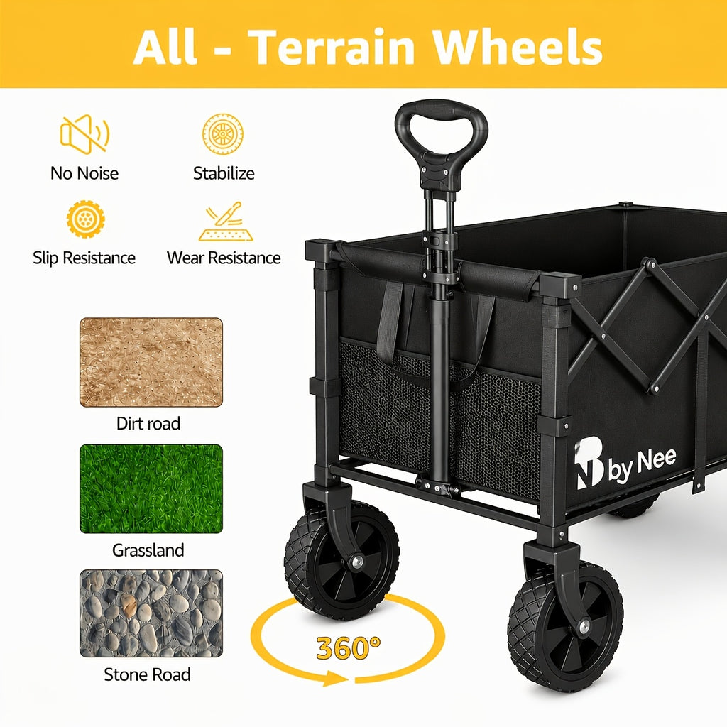 Folding Multipurpose Wagon with Listed Cup Holders and All-Terrain Wheels, Collapsible Utility Cart Options for Garden Supplies, Shopping and Camping Gear