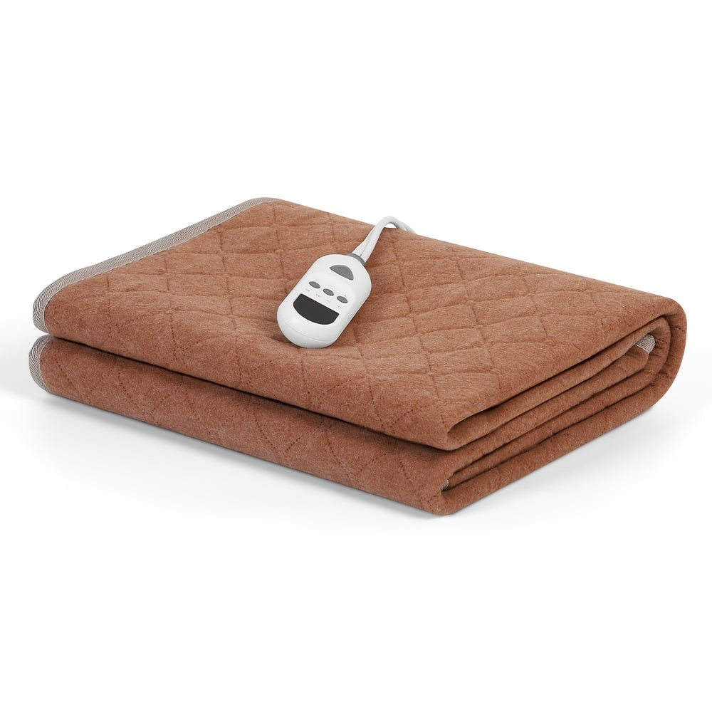 Large Electric Heating Mat in Brown, Firm-Texture Heated Pad with 9 Heat Levels, Remote Control and 1, 2, 4 or 6 Hour Timer for Home Warmth