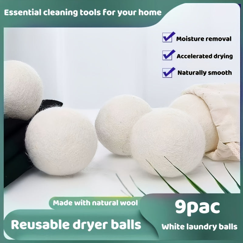 Wool Dryer Balls 9-Pack with Listed 5cm Size, Reusable Laundry Drying Accessories for Compatible Clothes Dryer Loads and Everyday Household Fabric Care