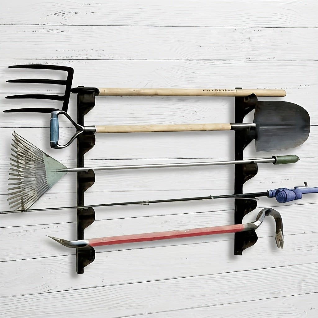 Wall Mount Tool Rack 2-Pack in Black, Space-Saving Garden and Garage Tool Organizer for Shed Storage, Home Workshops and Utility Areas