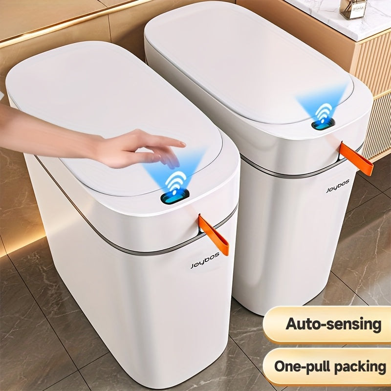 Motion Sensor Trash Can with Automatic Bag-Fitting Reference, White Plastic Bin in One, Two or Three-Piece Packs with Selected Garbage Bag Quantities