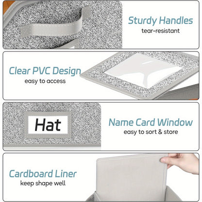 Stackable Baseball Cap Storage Boxes with Clear Viewing Window, Gray Hat Organizers in 2 or 4-Piece Sets for Closet Shelves, Socks and Small Accessories