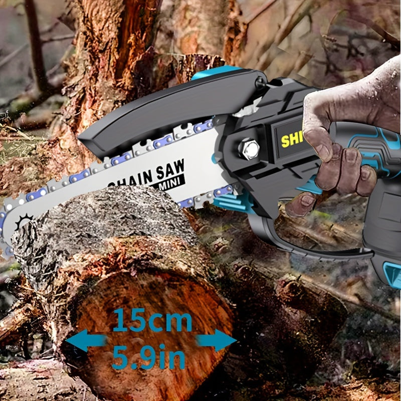 Battery Powered Mini Pruning Chainsaw with Listed Safety Lock, Portable Wood Cutting Tool with One or Two Battery Package Options for Outdoor Garden Maintenance