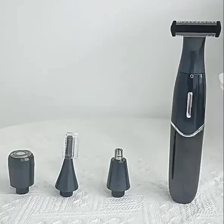 Bikini Trimmer for Women, 4-in-1 Painless Electric Shaver for Face, Eyebrows, Ear and Nose, Cordless Body Shaver with Replaceable Heads for Bikini Line, Arms and Legs, Rechargeable 500mAh, for Travel