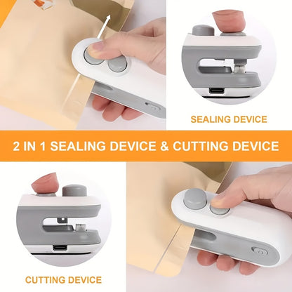 USB Rechargeable Food Bag Sealer with Listed Magnetic Design, White or Blue Handheld Mini Kitchen Tool for Compatible Snack, Chip and Coffee Packaging at Home or on Trips