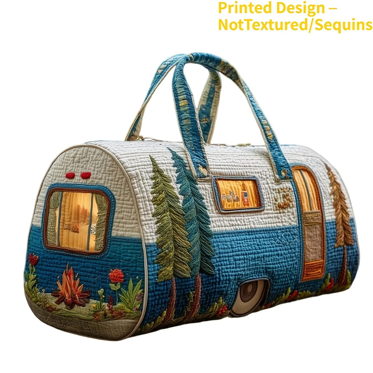 Boho Printed Weekend Travel Bag, Type A Shoulder Strap Tote with Flat Vintage-Inspired Styling for Overnight Trips and Gym Packing, No Sequins or Raised Texture