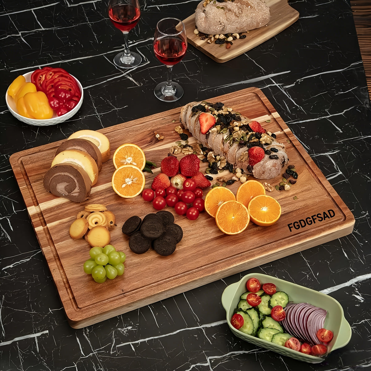 Large Wooden and Bamboo Cutting Board with Listed Juice Trough, Ordinary and Upgrade Size Options for Kitchen Food Preparation, Cheese Serving and Everyday Chopping
