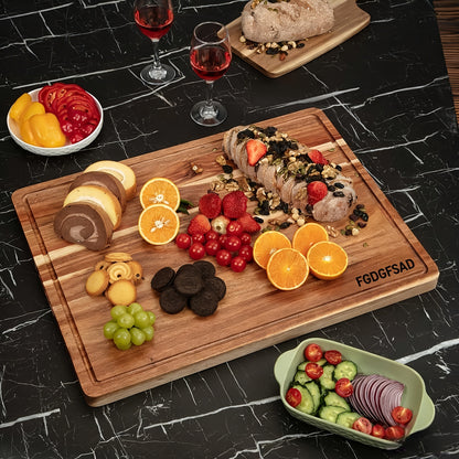 Large Wooden and Bamboo Cutting Board with Listed Juice Trough, Ordinary and Upgrade Size Options for Kitchen Food Preparation, Cheese Serving and Everyday Chopping