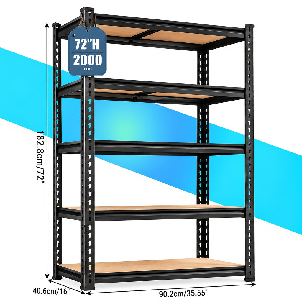 Garage Shelving Rack with Listed 72-Inch Height and Five Adjustable Metal Tiers for Household Supply Storage, Pantry Organization, Craft Rooms and Basements