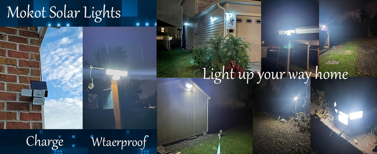 Four-Head Solar Motion Sensor Outdoor Lights, 2-Pack 288 LED Floodlights with Remote Control, 4 Lighting Modes and IP65 Rating for Yard, Patio and Garage