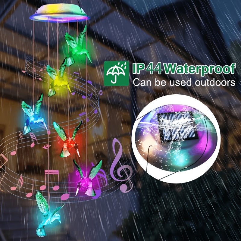 Solar Hummingbird Wind Chime Lights with Color-Changing Illumination, Single or Two-Pack Decorative Options for Garden, Balcony and Courtyard Accent Displays