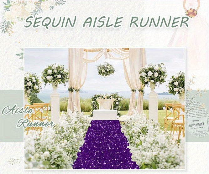 Wedding Aisle Runner with Sequin Styling, 4 x 15ft Ceremony Walkway Decoration in Nine Colors for Bridal Showers, Party Entrances and Wedding Celebrations