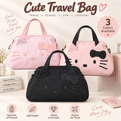 Bow Decorated Nylon Tote Bag with Hello Kitty Theme, Shoulder and Crossbody Carry for Daily Commutes, Gym Visits and Weekend Travel