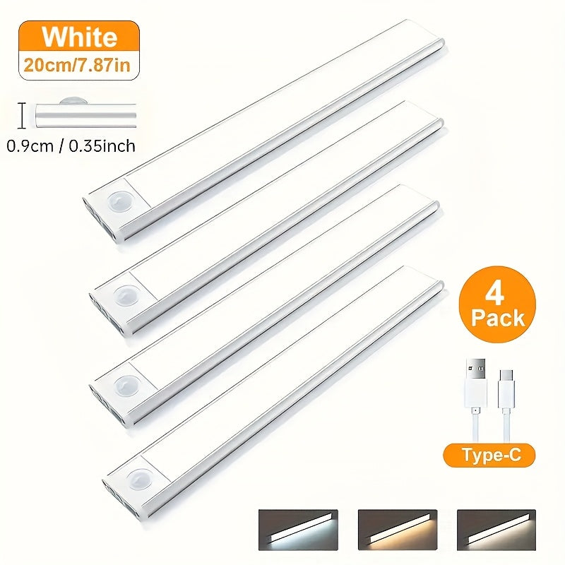 Motion Sensor Under Cabinet Lights with 3 Color Temperatures, USB-C Rechargeable Magnetic LED Bars in 20, 30 or 40cm and 1, 2 or 4-Pack Options