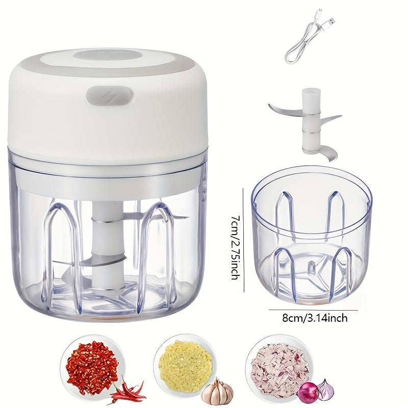 Cordless Mini Garlic Chopper, USB Electric Food Prep Tool with 500ml, 8.45oz Three-Blade and Set Options in White, Green or Pink for Small Kitchen Tasks