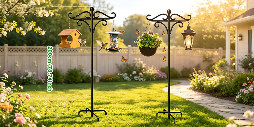 Adjustable Garden Shepherd Hooks RX-MYGF16 with Listed Five-Prong Bases, Two- or Four-Pack Labels for Hanging Bird Feeders, Plant Baskets and Decorative Lanterns
